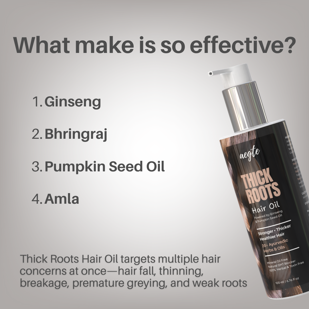 Aegte Thick Roots Hair Oil With 20+ Ayurvedic Herbs | Natural DHT Blocker