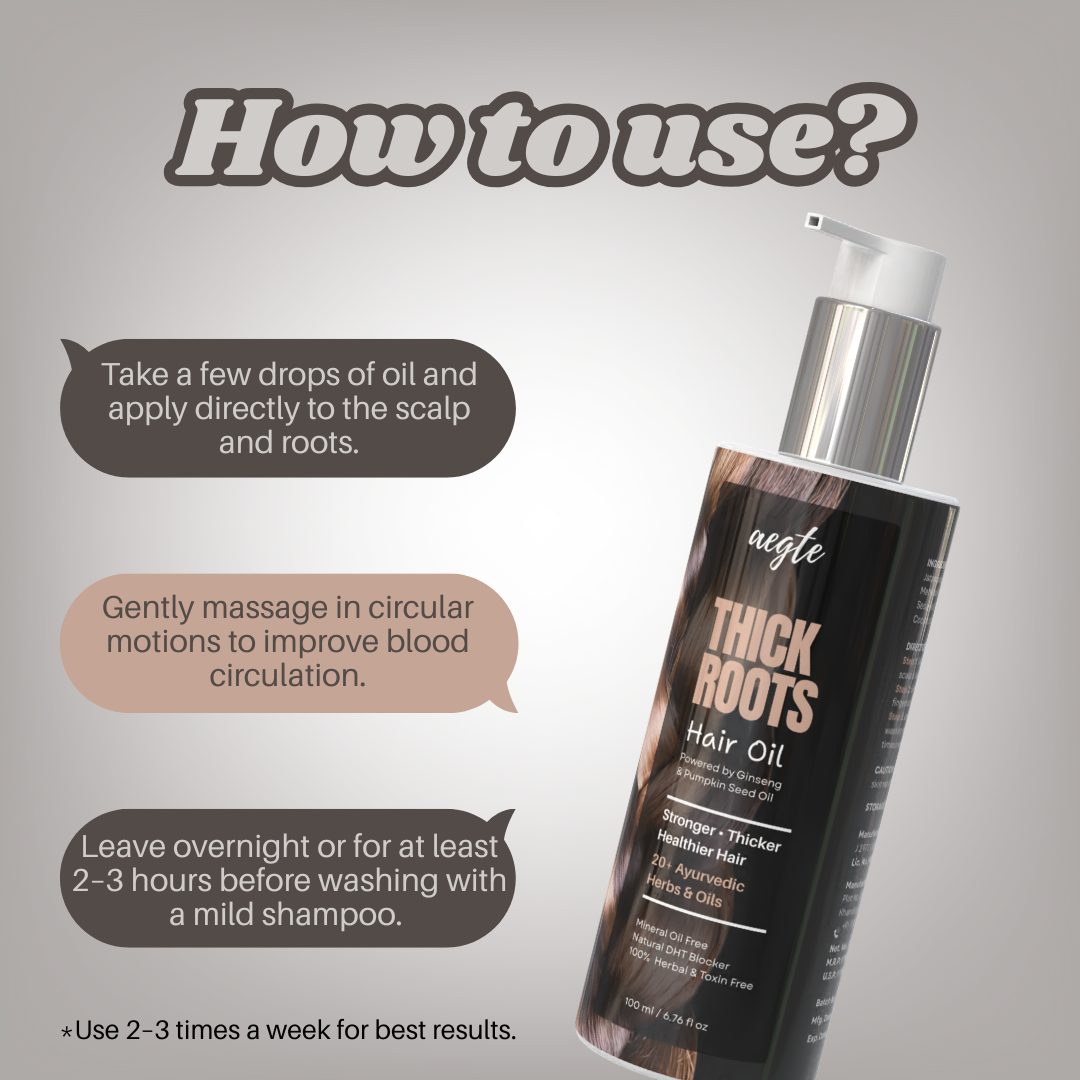 Aegte Thick Roots Hair Oil With 20+ Ayurvedic Herbs | Natural DHT Blocker