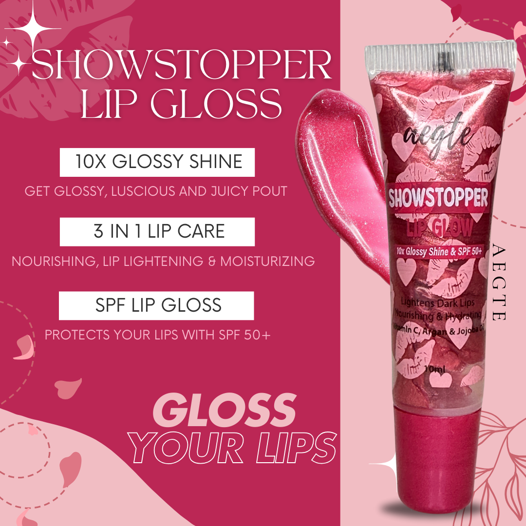 Aegte ShowsTopper Lip Glow Gloss 10X Glossy Shine | Lip Lightening SPF 50+ | Lightens Dark Lips | SPF Lip Gloss