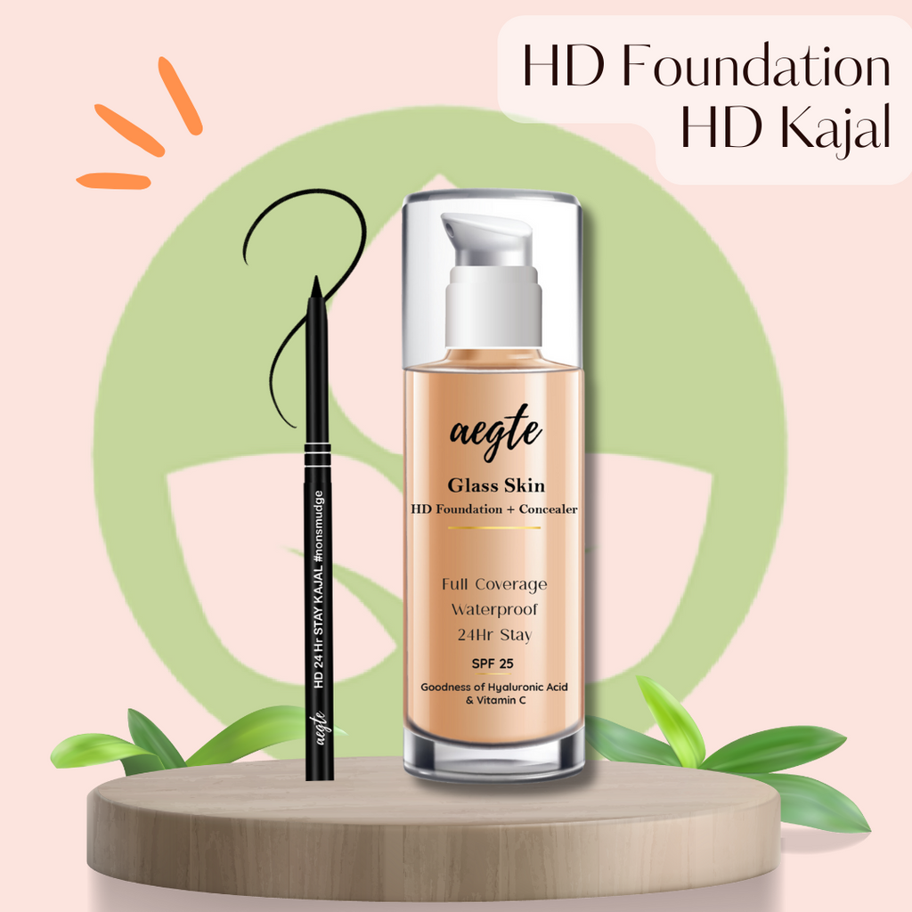 Aegte Glass Skin Liquid HD Foundation & #nonsmudge HD 24hr Stay Kajal