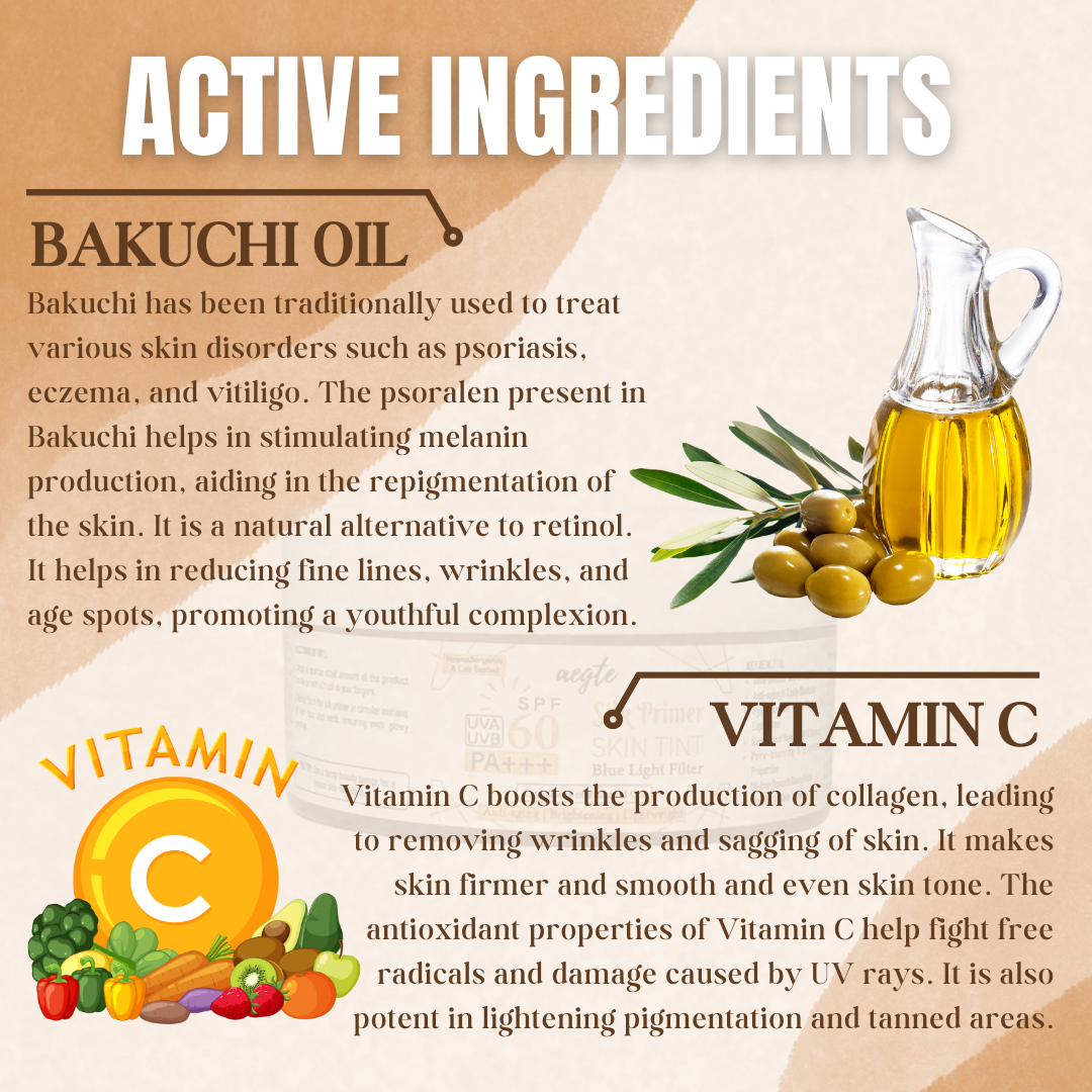 Aegte Blue Light Filter Silk Primer Skin Tint with SPF 60 PA+++ Anti-aging & Lightweight Tinted Sunscreen Hypoallergenic