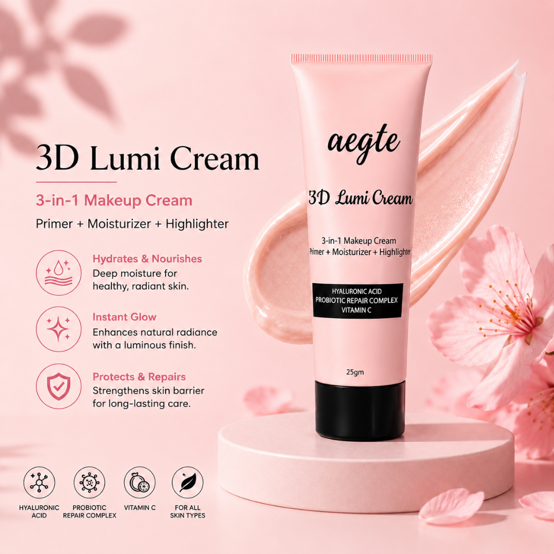 Aegte 3D Lumi Strobe Cream, Primer + Highlighter + Moisturizer, Goodness of Skin Repair Probiotics, Vitamin C & Hyaluronic Acid