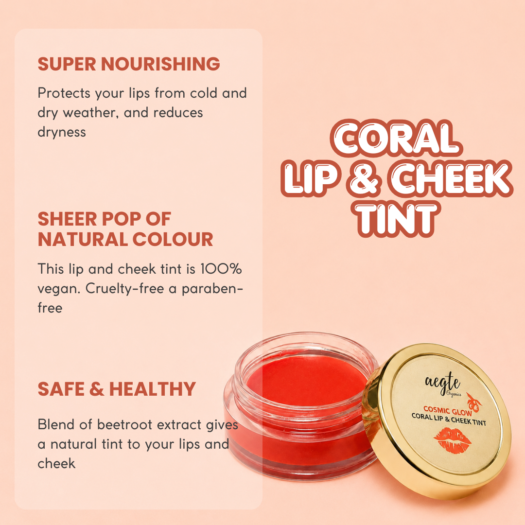 Aegte Organics Cosmic Glow Coral Lip & Cheek Tint Balm Nourish & Hydrate Dry Chapped Lips_5gm