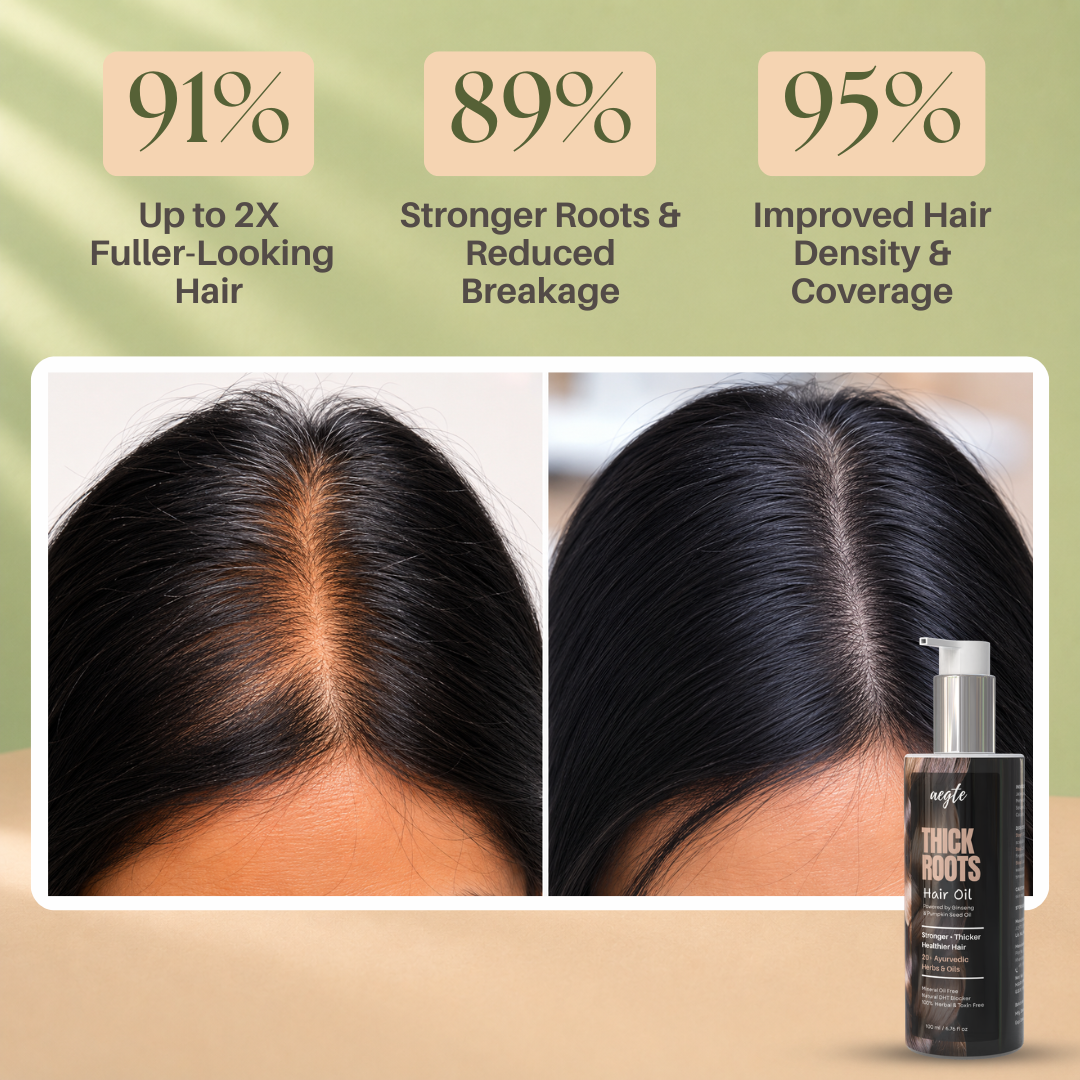 Aegte Thick Roots Hair Oil With 20+ Ayurvedic Herbs | Natural DHT Blocker