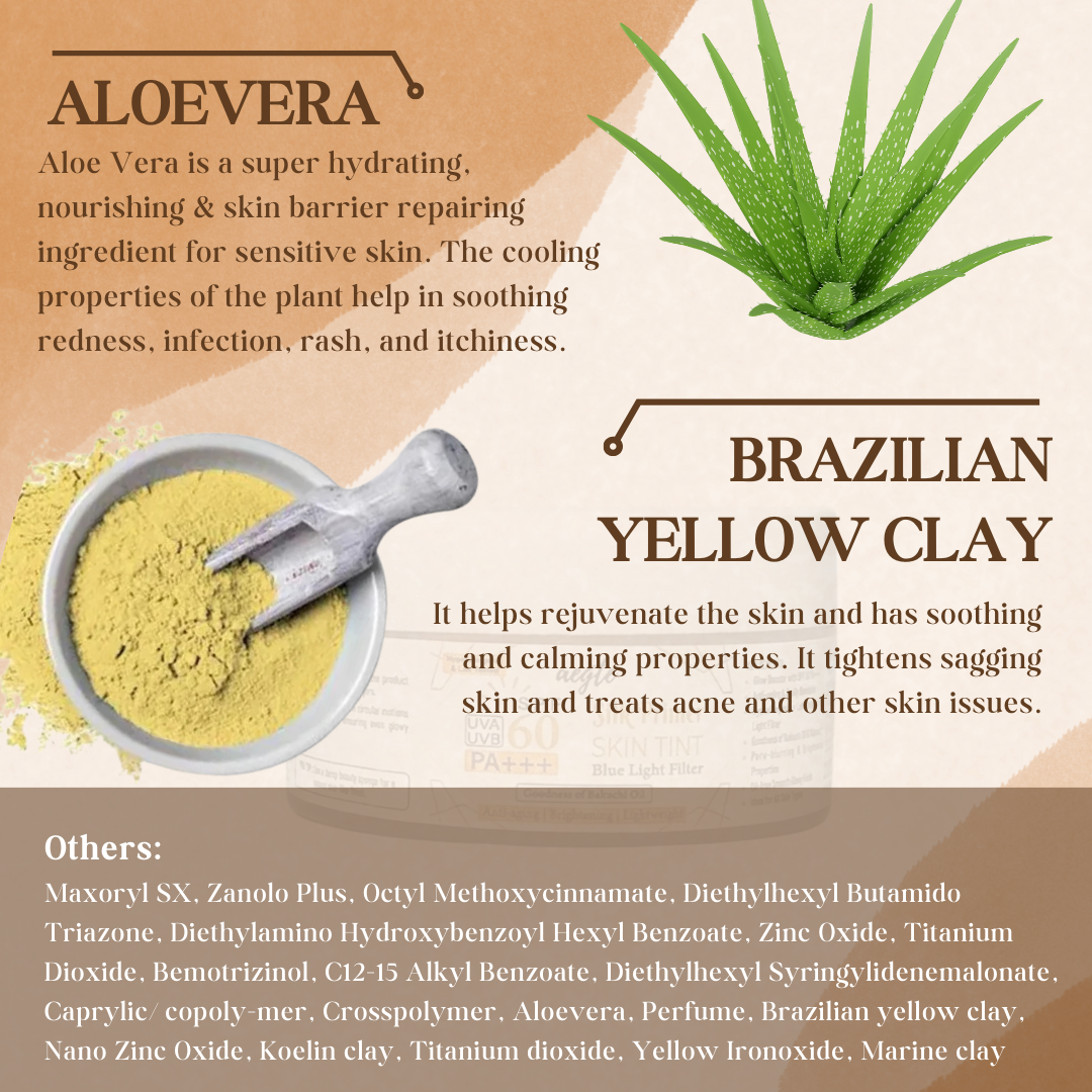 Aegte Blue Light Filter Silk Primer Skin Tint with SPF 60 PA+++ Anti-aging & Lightweight Tinted Sunscreen Hypoallergenic