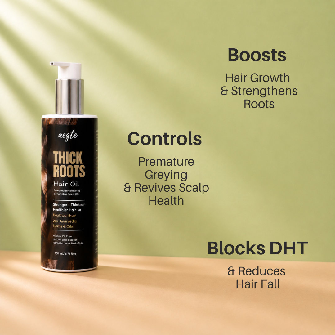 Aegte Thick Roots Hair Oil With 20+ Ayurvedic Herbs | Natural DHT Blocker