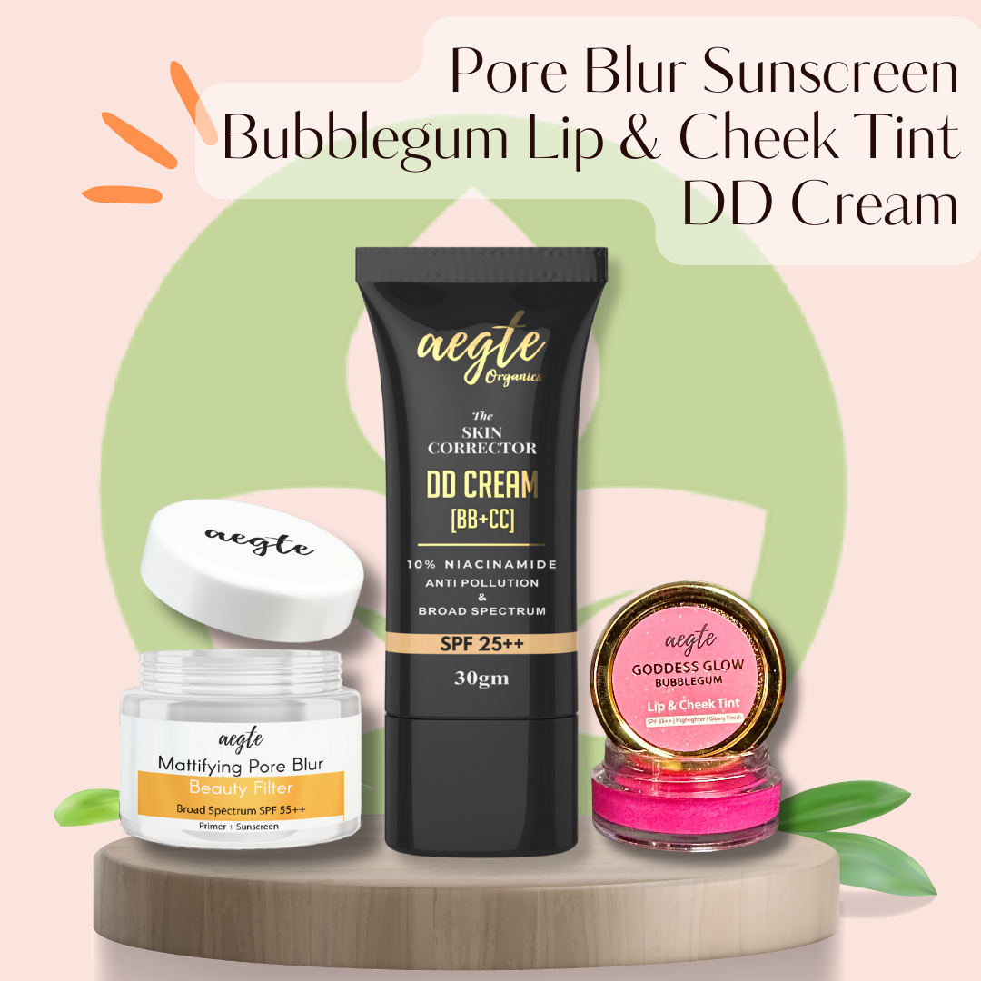 Founder's Favourites - Aegte Mattifying Pore Blur Primer + Sunscreen, Skin Corrector DD Cream & Lip and Cheek Tint