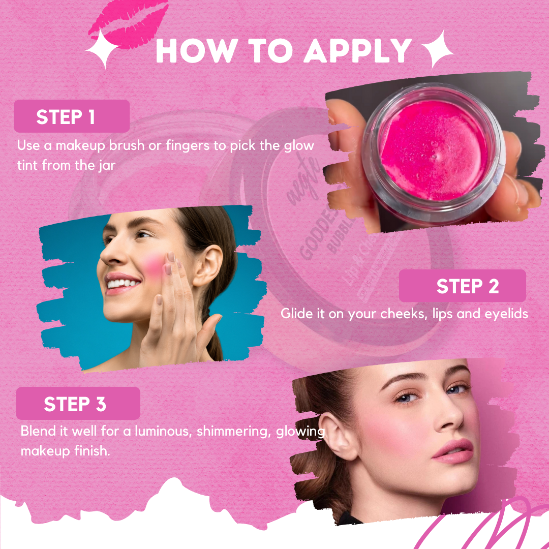 Aegte 4 in 1 Goddess Glow Bubblegum Lip & Cheek Tint Luminous Highlighter & Blusher with SPF 35++ Lightens Dark Lips Lab Certified