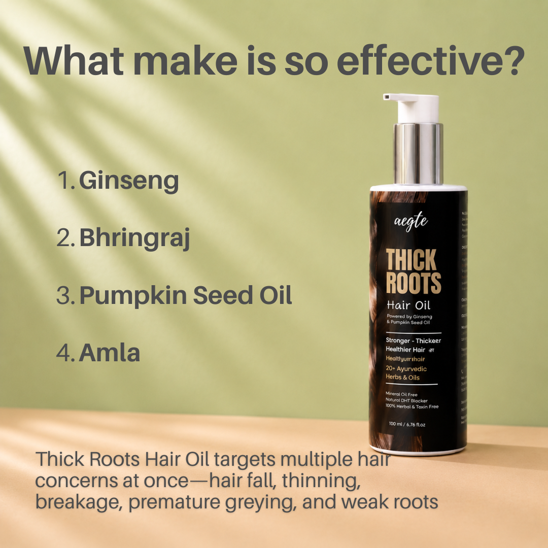 Aegte Thick Roots Hair Oil With 20+ Ayurvedic Herbs | Natural DHT Blocker