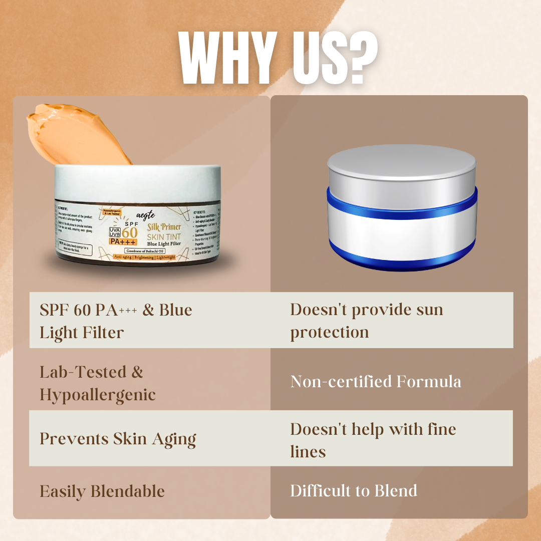Aegte Blue Light Filter Silk Primer Skin Tint with SPF 60 PA+++ Anti-aging & Lightweight Tinted Sunscreen Hypoallergenic