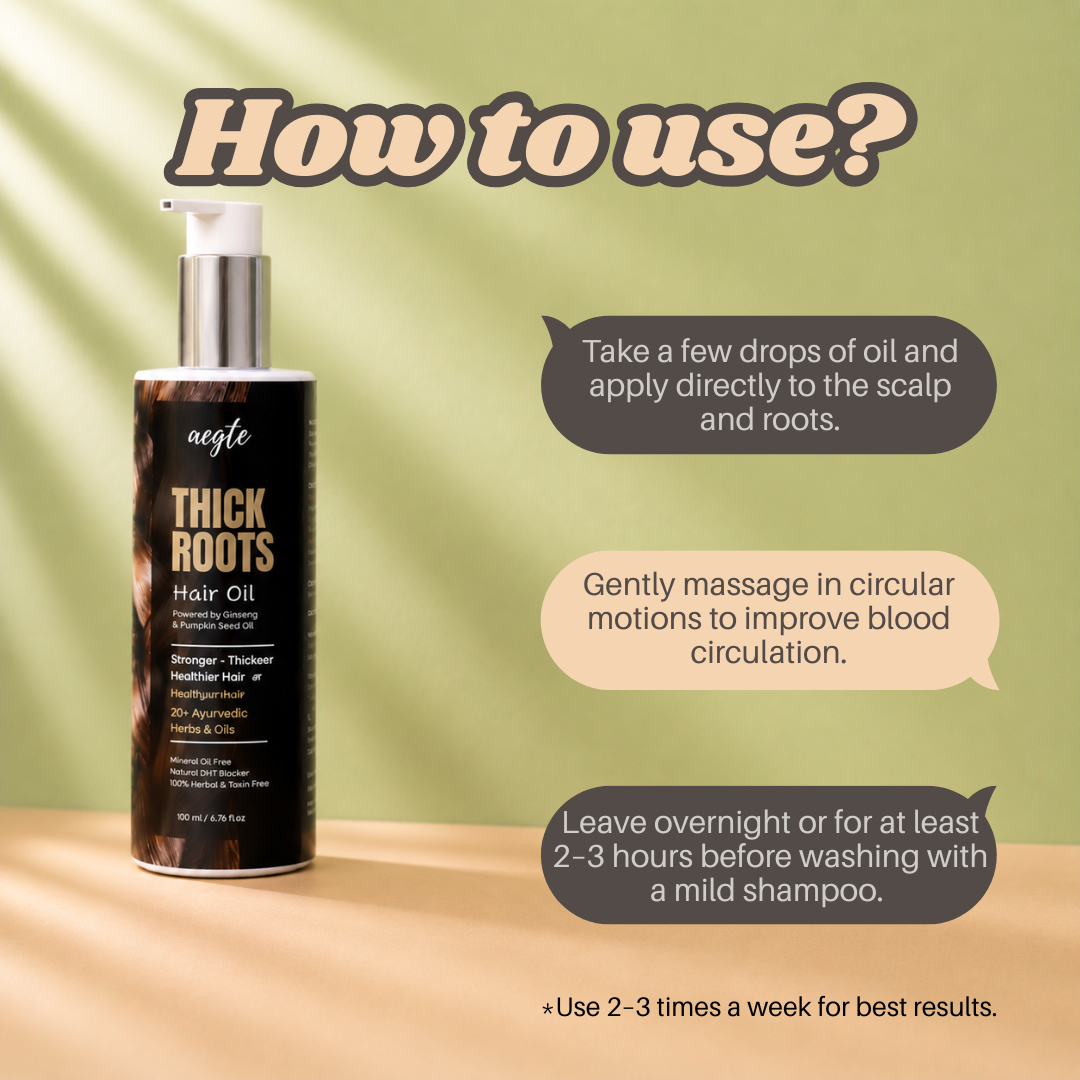 Aegte Thick Roots Hair Oil With 20+ Ayurvedic Herbs | Natural DHT Blocker