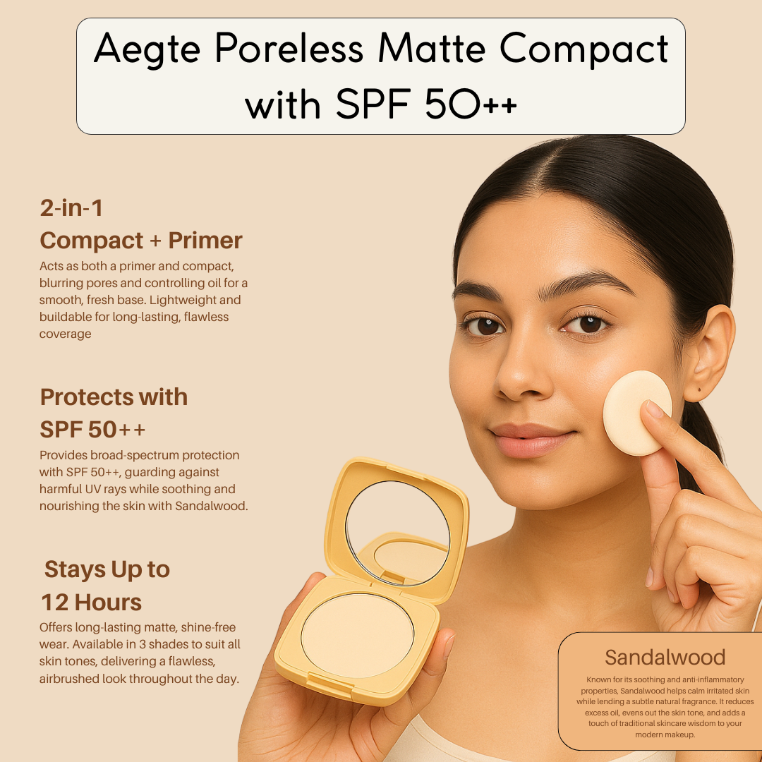 Aegte Poreless Matte Compact SPF 50++ | Oil Control & Pore Minimizer 8gm