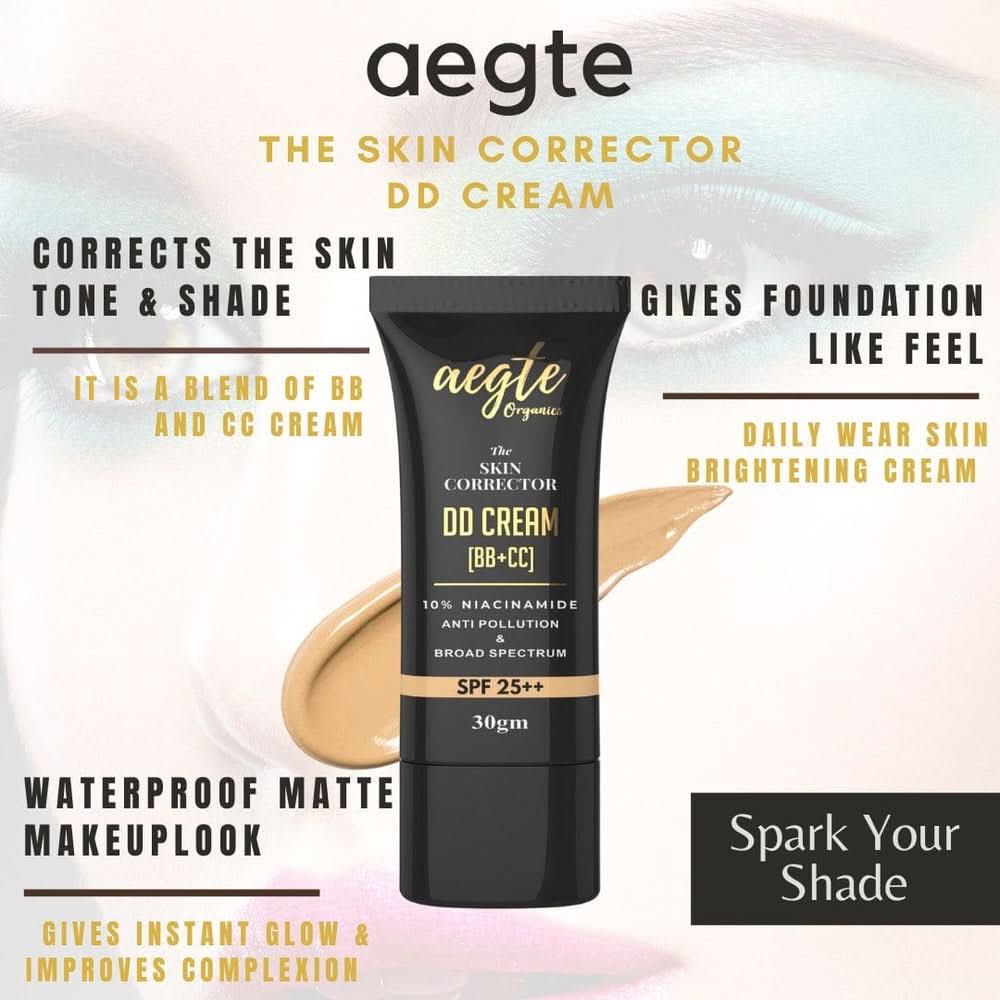 Aegte Organics Lip and Cheek Tint, Skin Corrector DD Cream & 3 in 1 Strobe Glow Spray SPF 60++