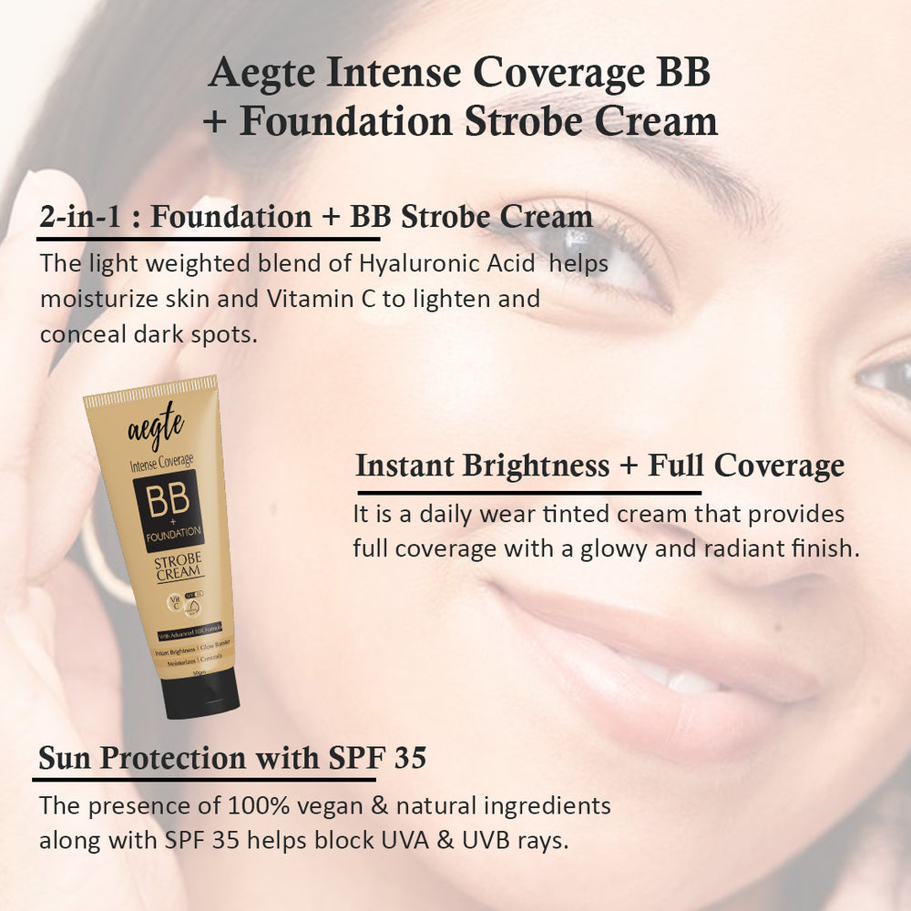 Aegte Intense Coverage BB + Foundation Strobe Cream, Beauty Filter Primer + Sunscreen & Coral Lip & Cheek Tint
