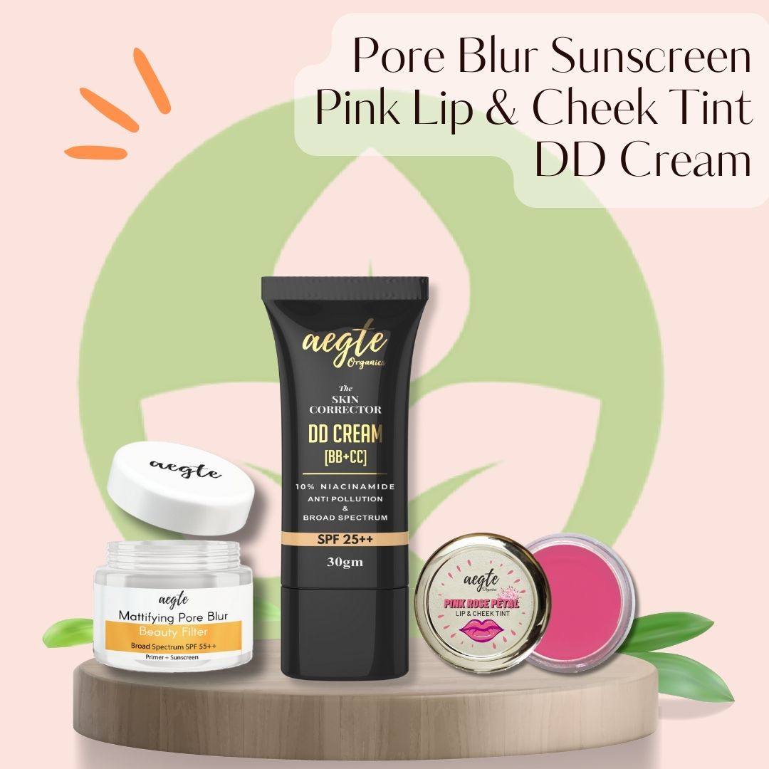 Founder's Favourites - Aegte Mattifying Pore Blur Primer + Sunscreen, Skin Corrector DD Cream & Lip and Cheek Tint