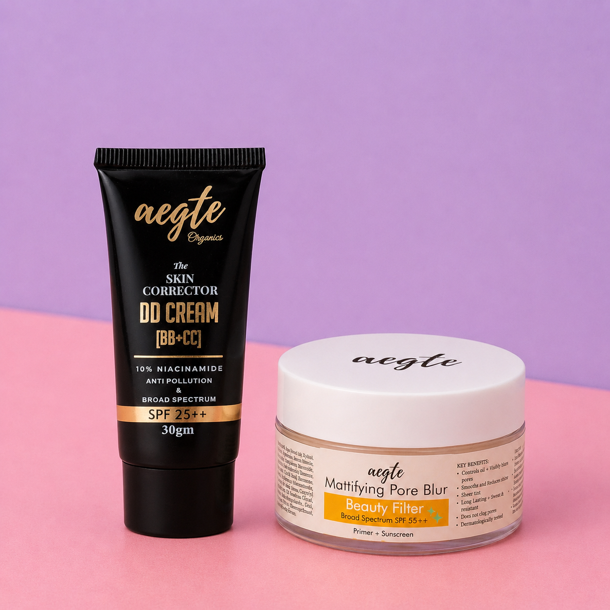 Aegte Organics Skin Corrector DD Cream & Mattifying Pore Blur Beauty Filter Primer + Sunscreen with Broad Spectrum SPF 55++