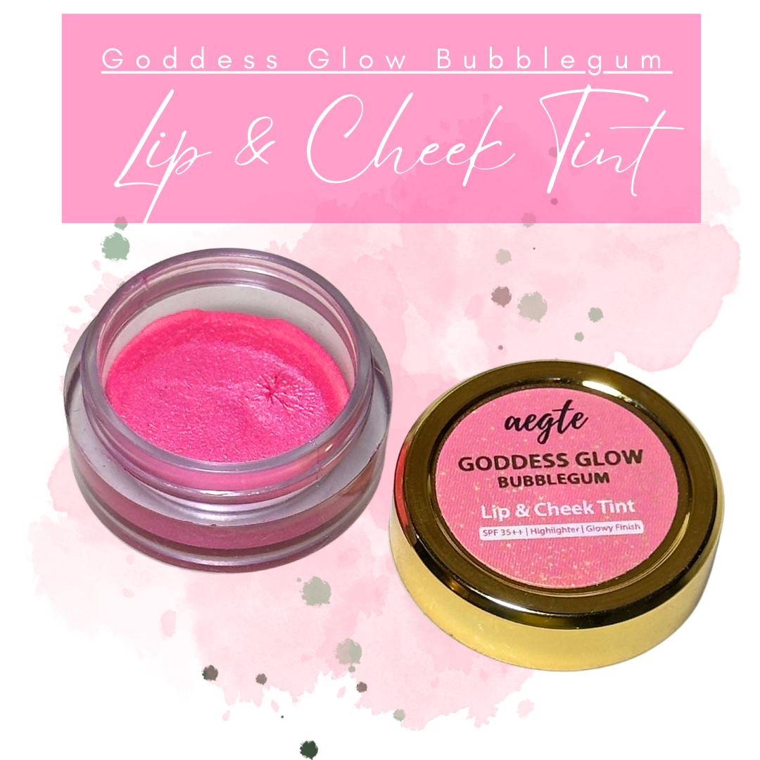 Aegte 4 in 1 Goddess Glow Bubblegum Lip & Cheek Tint Luminous Highlighter & Blusher with SPF 35++ Lightens Dark Lips Lab Certified