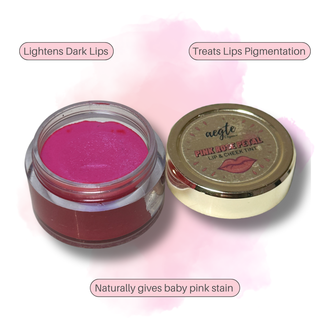 Aegte Organics Pink Rose Petal Lip & Cheek Tint Balm Lighten Dark Lips Nourish & Hydrate Dry Chapped Lips