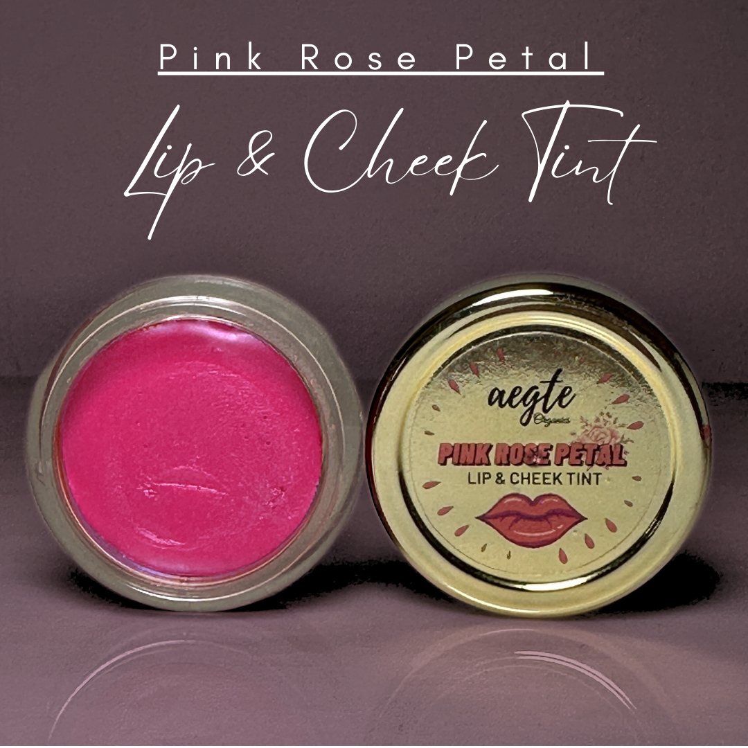 Aegte Organics Pink Rose Petal Lip & Cheek Tint Balm Lighten Dark Lips Nourish & Hydrate Dry Chapped Lips