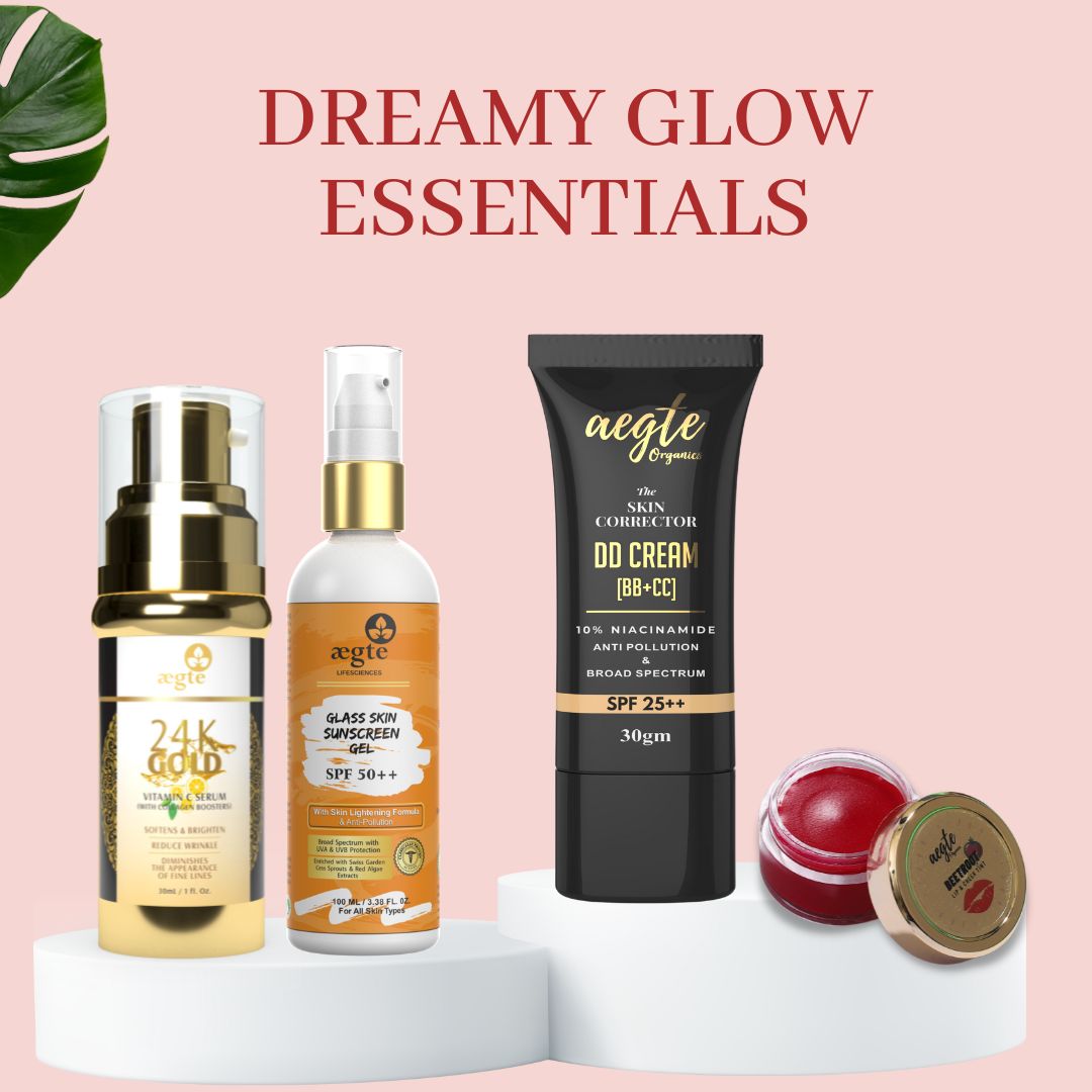 Aegte Skin Corrector DD Cream, Lip & Cheek Tint, Glass Skin Sunscreen & 24K Gold Vitamin C Serum