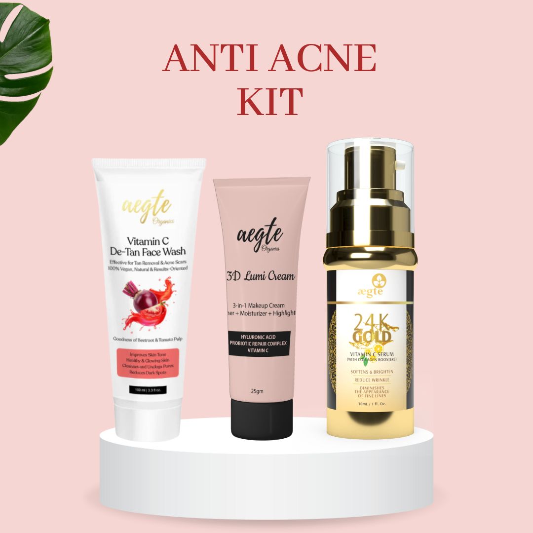 Aegte 3D Lumi Strobe Cream + Aegte Organics Vitamin C De-Tan Face Wash + Aegte 24K Gold Vitamin C Serum