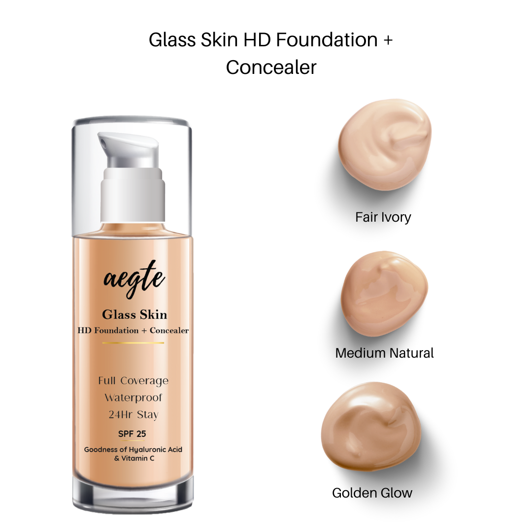 Aegte Glass Skin Liquid HD Foundation & #nonsmudge HD 24hr Stay Kajal