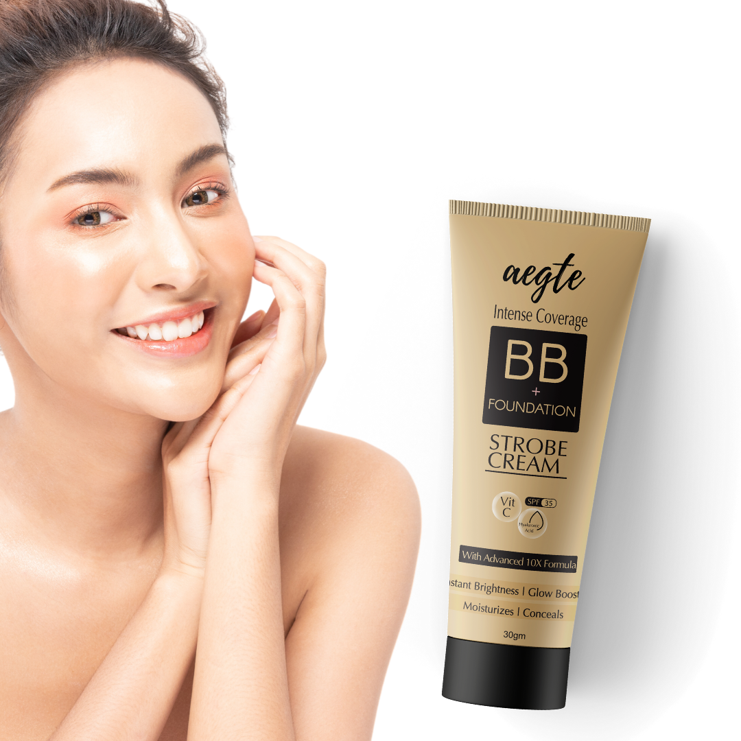 Aegte Intense Coverage BB + Foundation Strobe Cream with SPF 35, Hyaluronic acid and Vitamin C