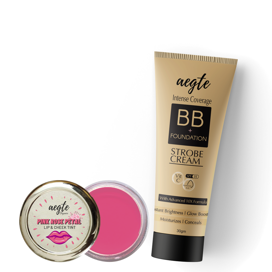 Aegte Intense Coverage BB + Foundation Strobe Cream with SPF 35 & Lip and Cheek Tint Balm