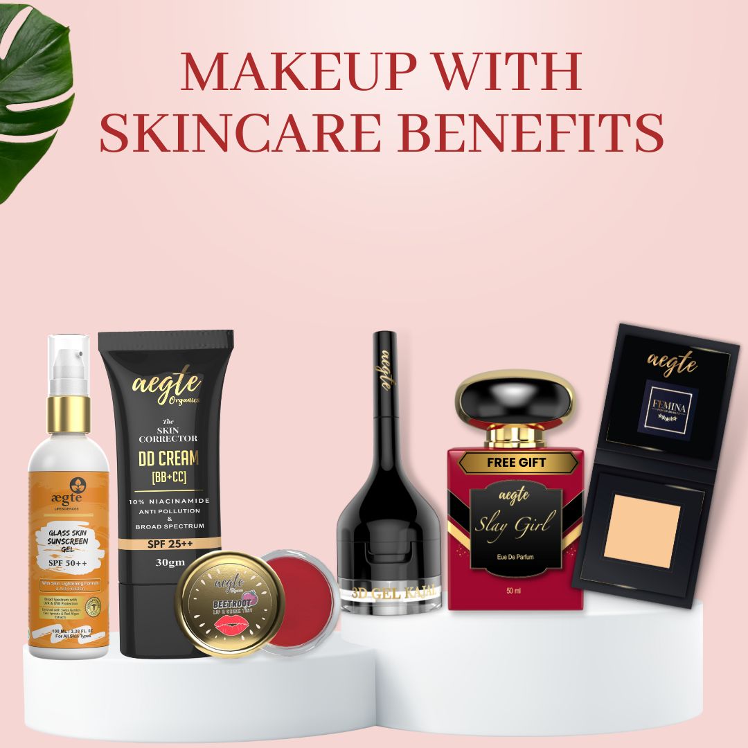 Aegte Skin Corrector DD Cream, Glass Skin Sunscreen, 3D Gel Kajal, Beetroot Lip & Cheek Tint, Dab and Fab Compact Powder & Free Slay Girl Eau De Perfume
