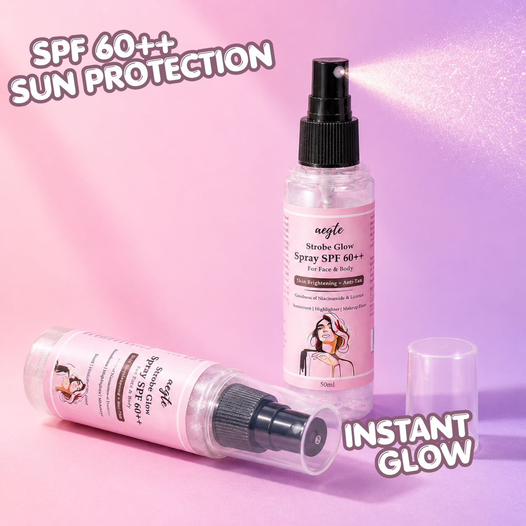 Aegte 3 in 1 Strobe Glow Spray SPF 60++ Sunscreen, Highlighter, Makeup Fixer