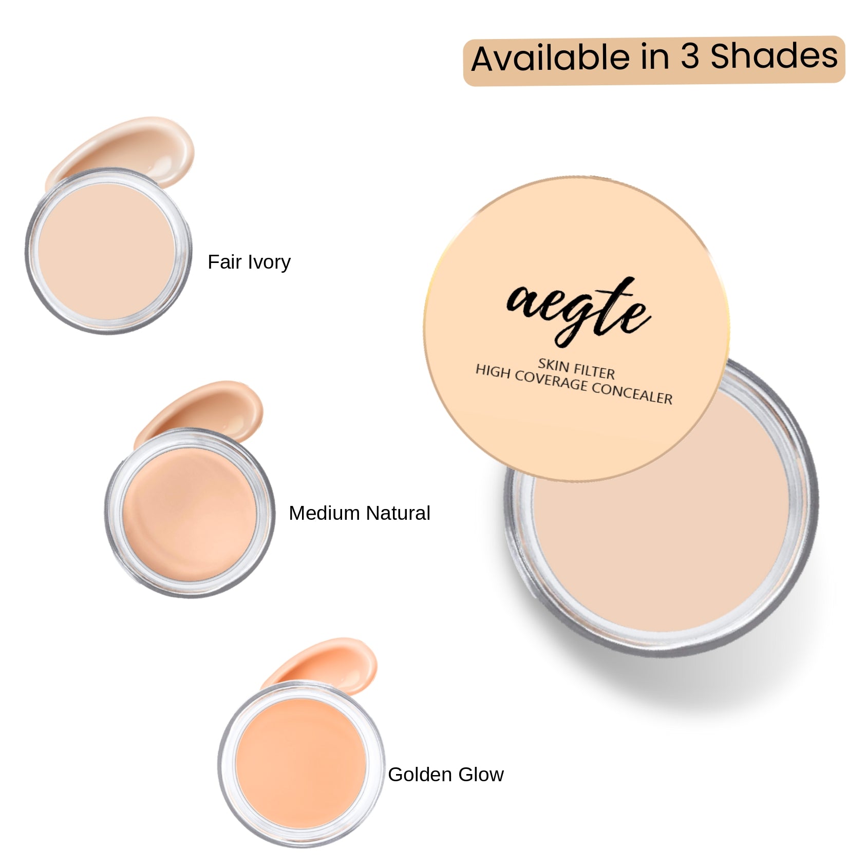 Aegte Skin Filter High Coverage Concealer & 3D Lumi Strobe Cream & HD 24hr Stay Kajal