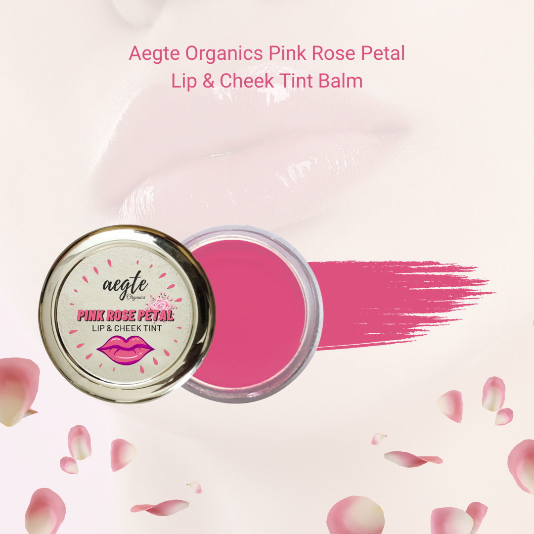 Aegte Organics Pink Rose Petal Lip & Cheek Tint Balm Lighten Dark Lips Nourish & Hydrate Dry Chapped Lips