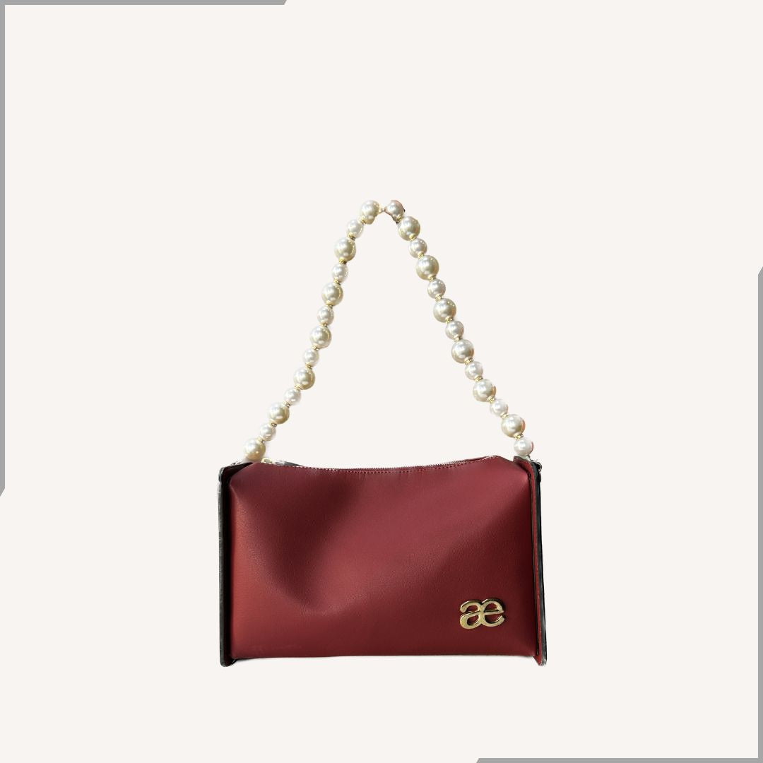 Aegte Fashionista Desert Maroon Pearl Chain Shoulder Tote Bag (7954005197013)