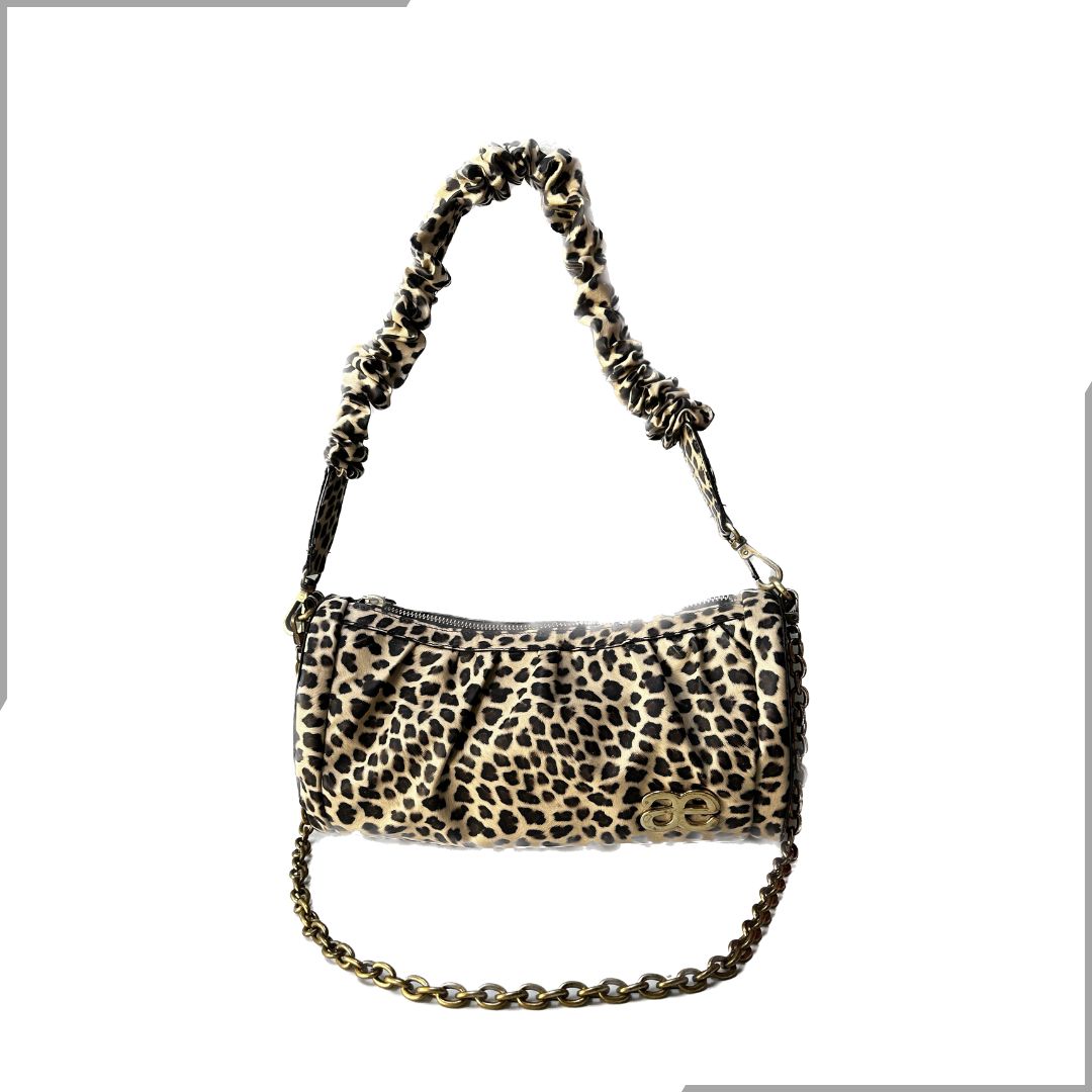 Aegte Animal Print Pleated Duffle Bag with detachable Ruffled Handle and Long Chain Carry (7933296345301)