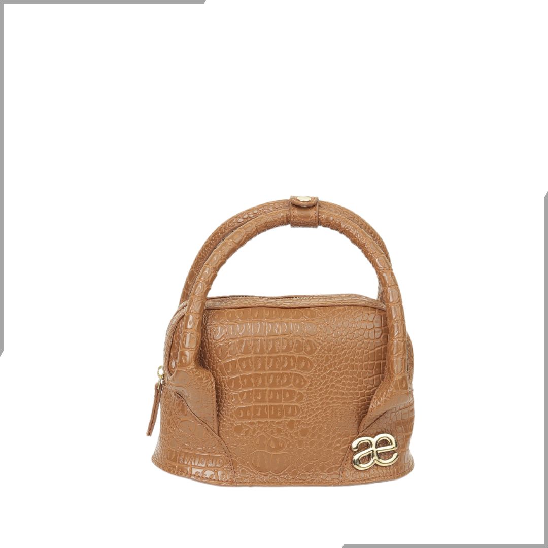 Aegte Carry it in Style Croco Tan Brown Leather Bag with Detachable Sling Strap (7923289587925)