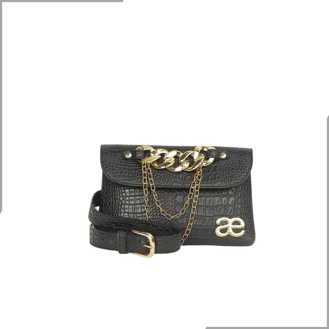 Aegte Croco Black Waist Belt Bag (7895831314645)