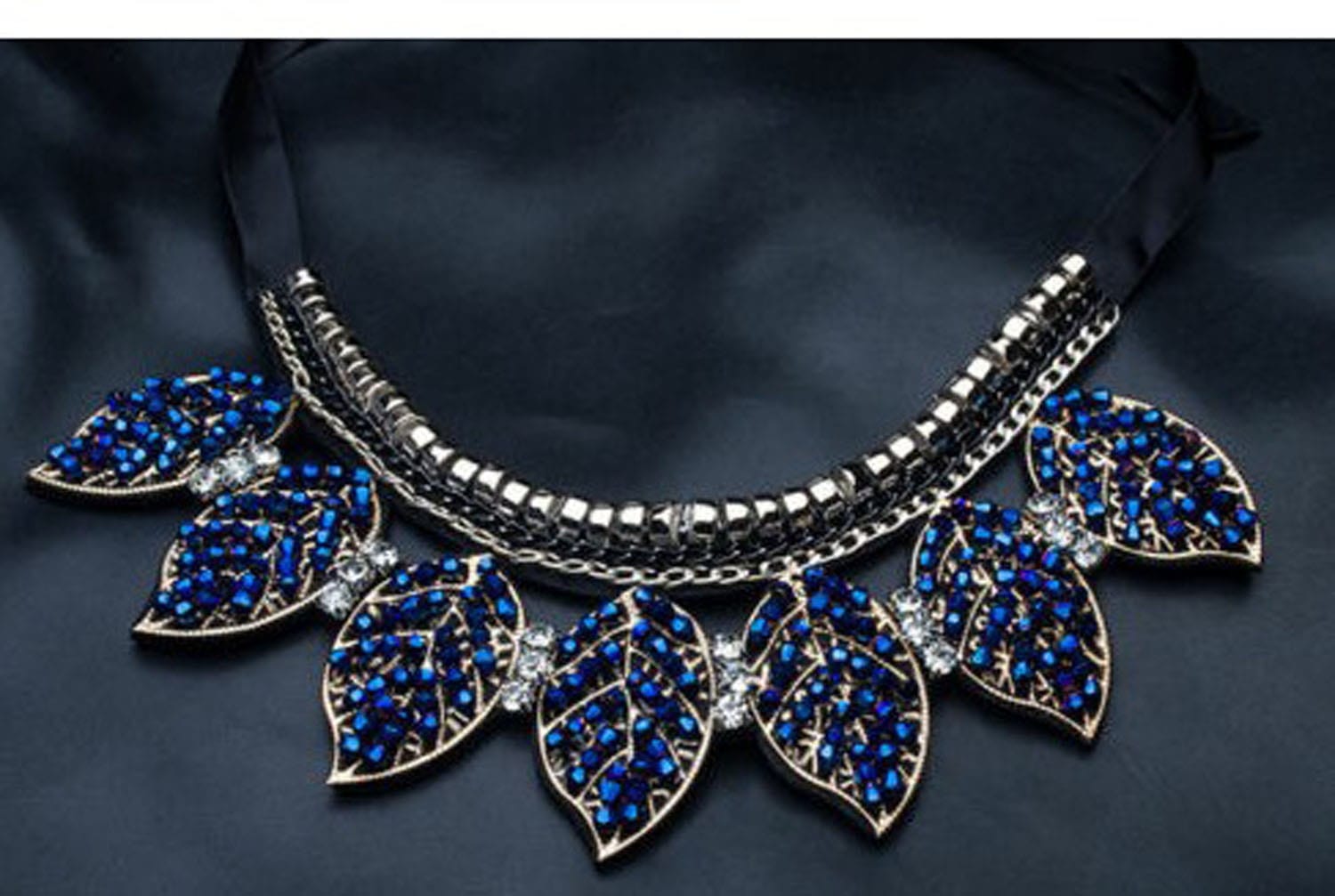 Aegte Blue Leaves Premium Statement Necklace