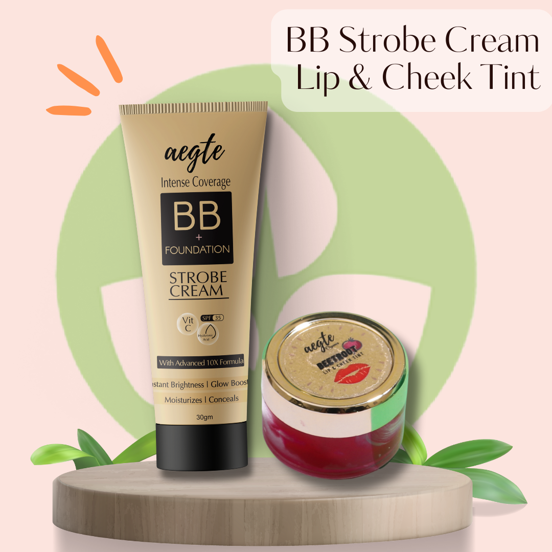 Aegte Intense Coverage BB + Foundation Strobe Cream with SPF 35 & Lip and Cheek Tint Balm