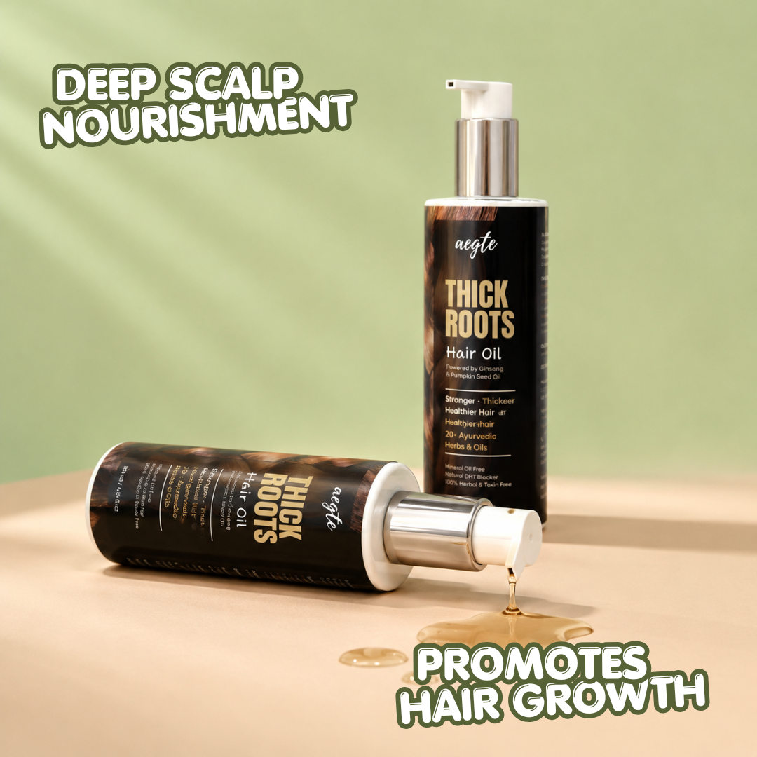 Aegte Thick Roots Hair Oil With 20+ Ayurvedic Herbs | Natural DHT Blocker