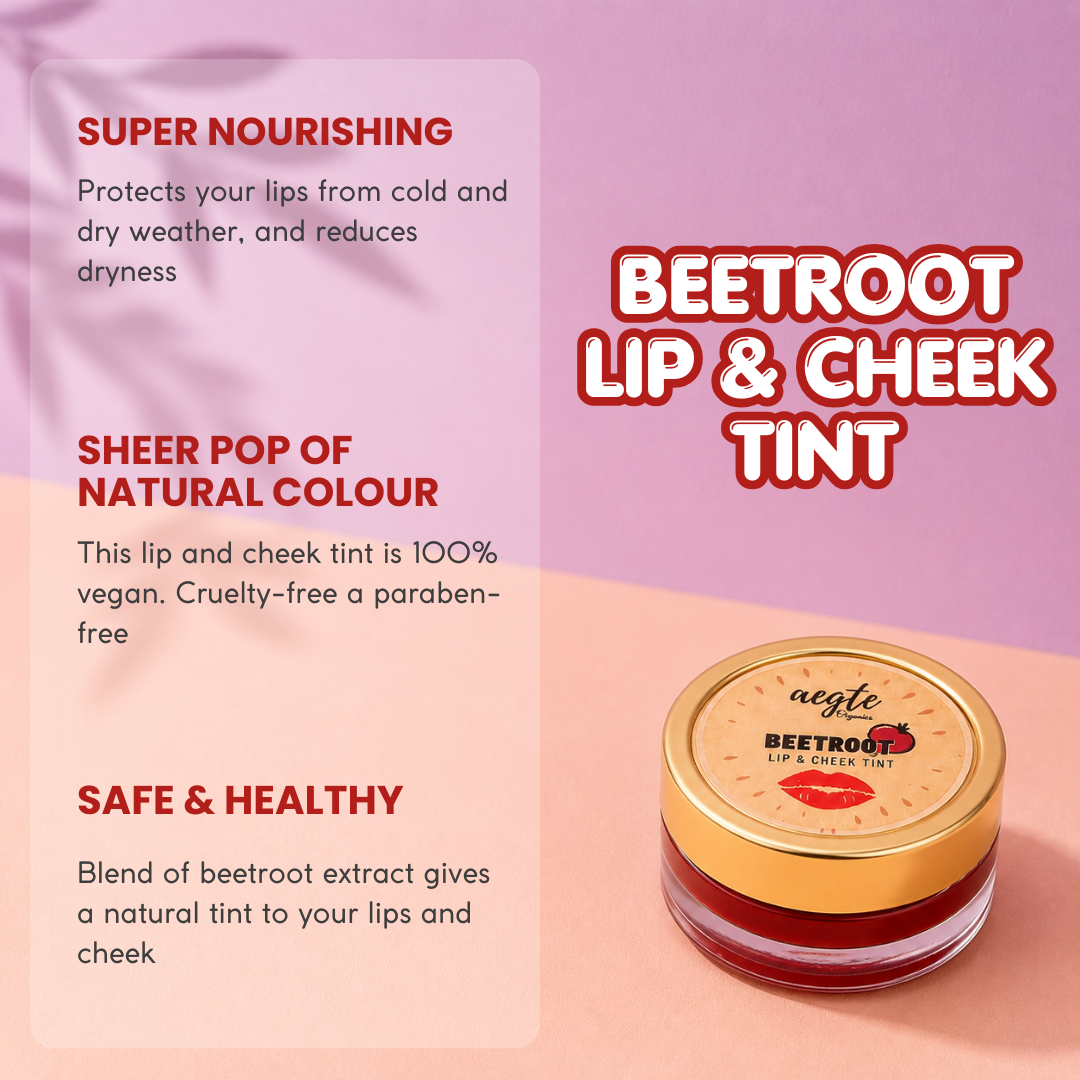 Aegte Organics Beetroot Lip and Cheek Tint Edible Balm Lighten Dark lips Nourish & Hydrate Dry Chapped Lips Lab Certified