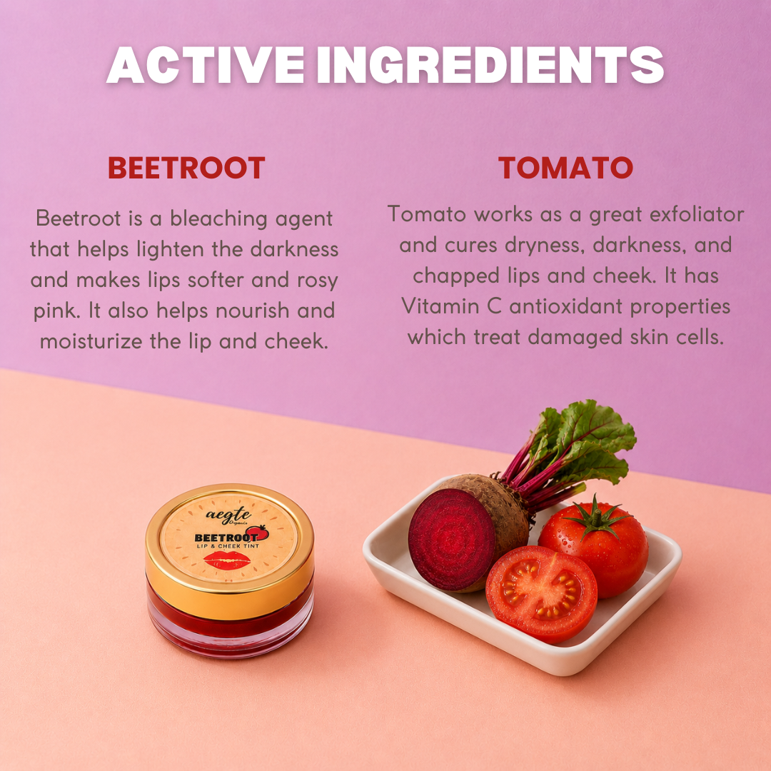 Aegte Organics Beetroot Lip and Cheek Tint Edible Balm Lighten Dark lips Nourish & Hydrate Dry Chapped Lips Lab Certified