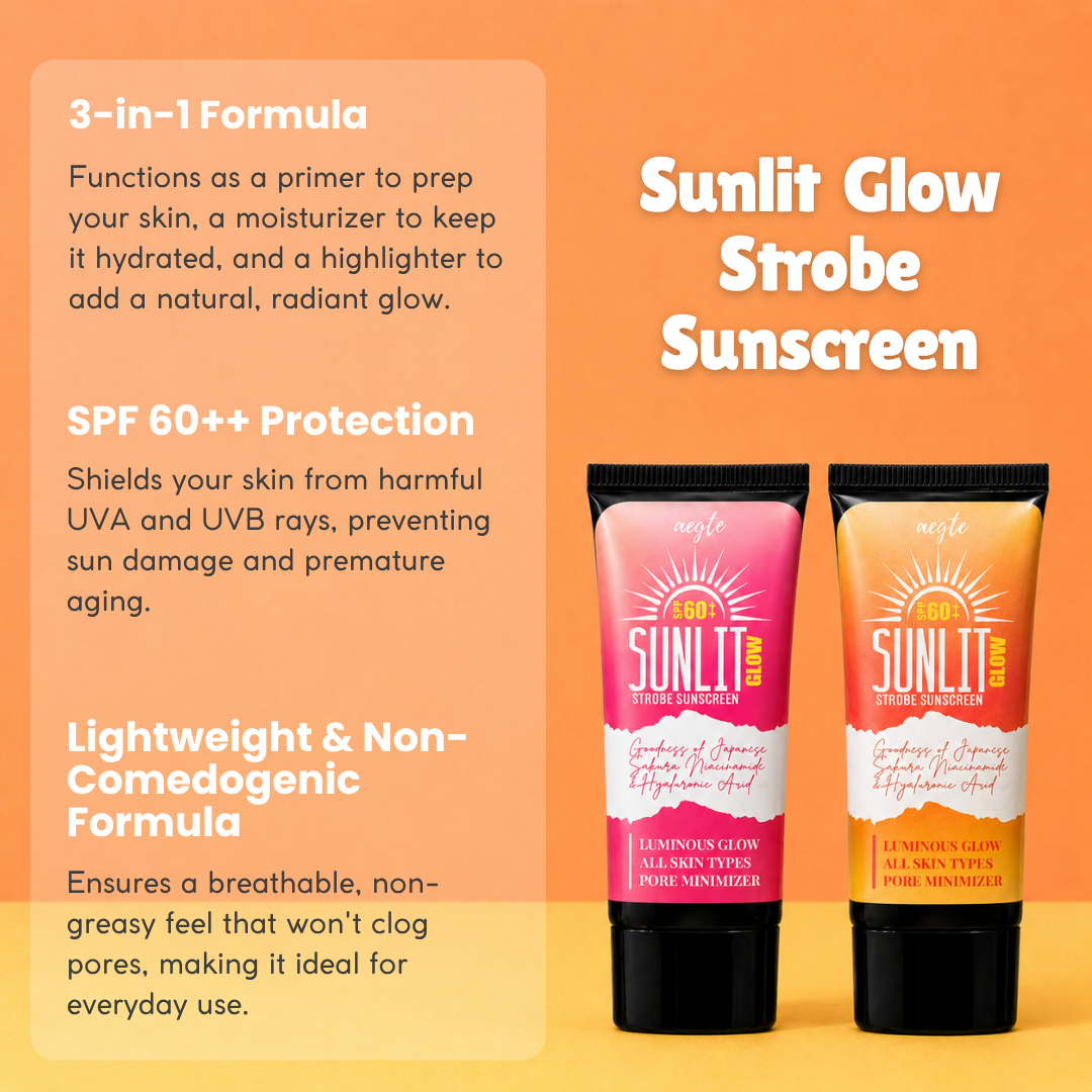 Aegte Sunlit Glow Strobe Sunscreen SPF 60++ (Moisturizer + Highlighter) 30gm