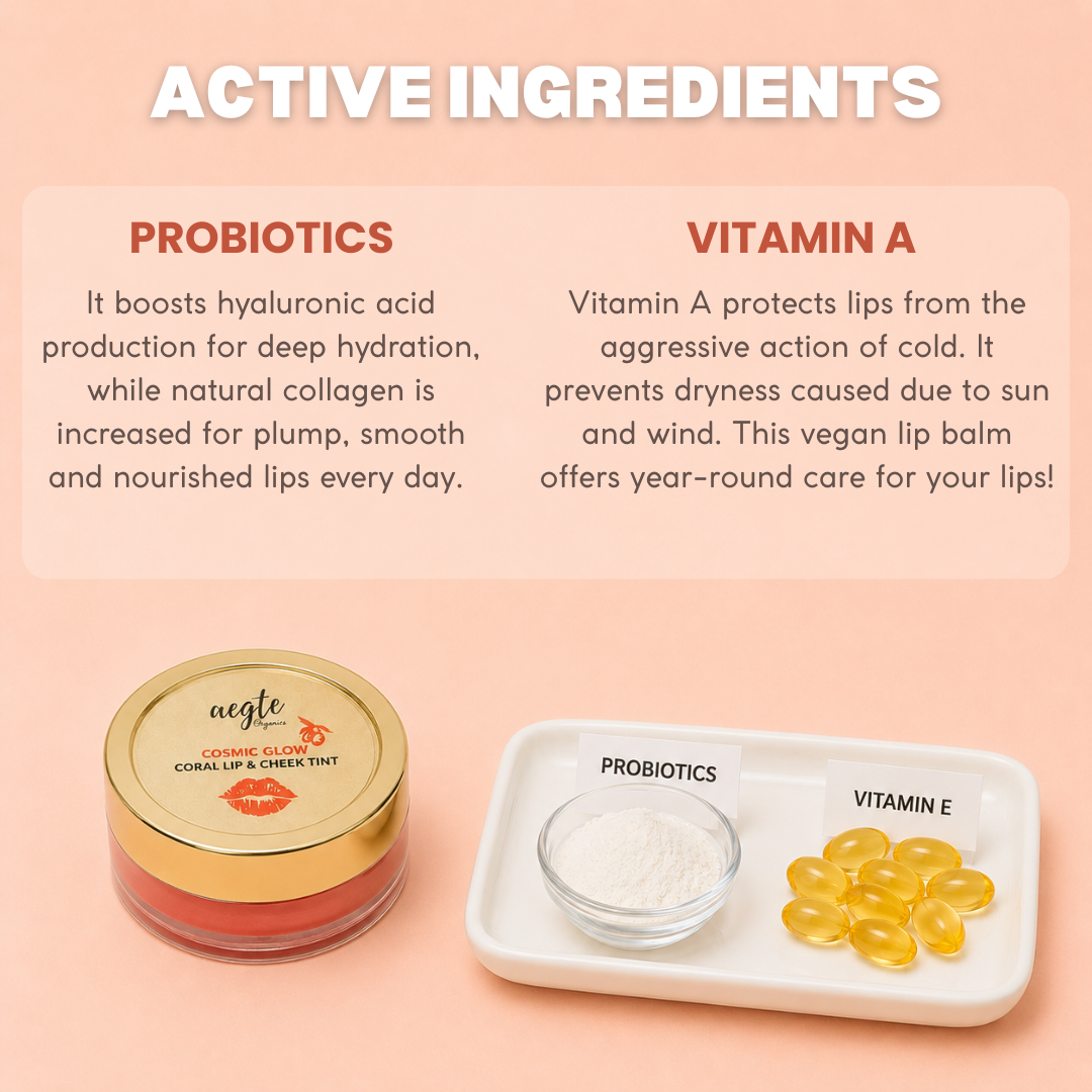 Aegte Organics Cosmic Glow Coral Lip & Cheek Tint Balm Nourish & Hydrate Dry Chapped Lips_5gm