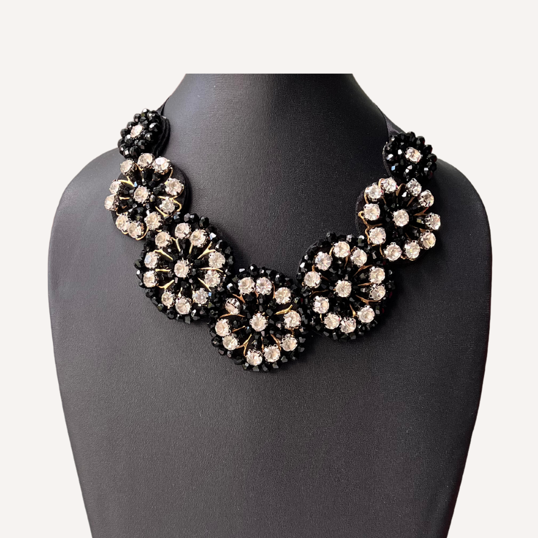 Aegte Blooming Flower Black Tie Statement Necklace