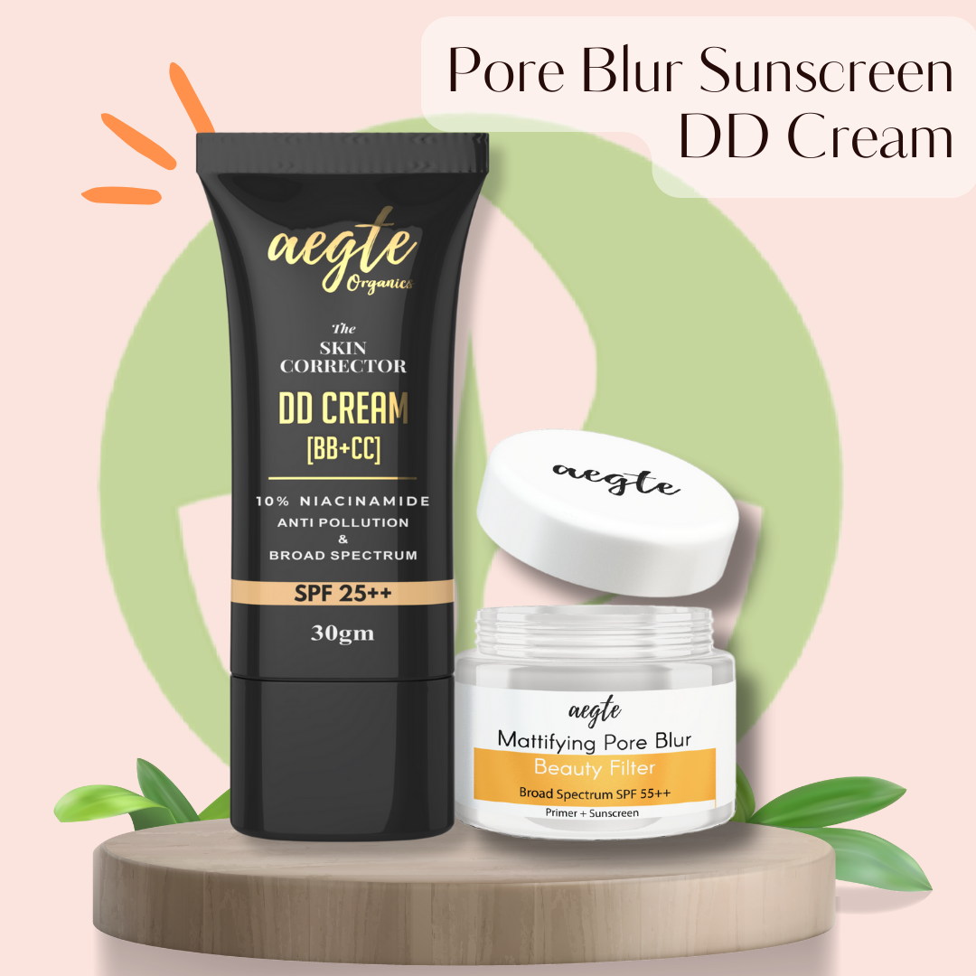 Aegte Organics Skin Corrector DD Cream & Mattifying Pore Blur Beauty Filter Primer + Sunscreen with Broad Spectrum SPF 55++