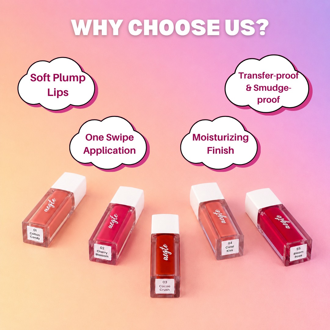 Liplicious Lead Free Mini Liquid Lipstains (Pack of 5) - 5 Shades (Cotton Candy, Cherry Blossom, Cocoa Crush, Coral Kiss & Bloom Rose)