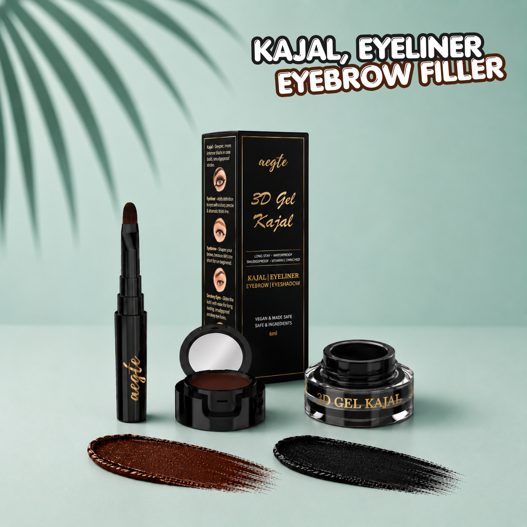 Aegte 3D Gel Kajal (3 in 1 Kajal-Gel Eyeliner-Eyebrow Filler) with Almond & Biotin 8gm