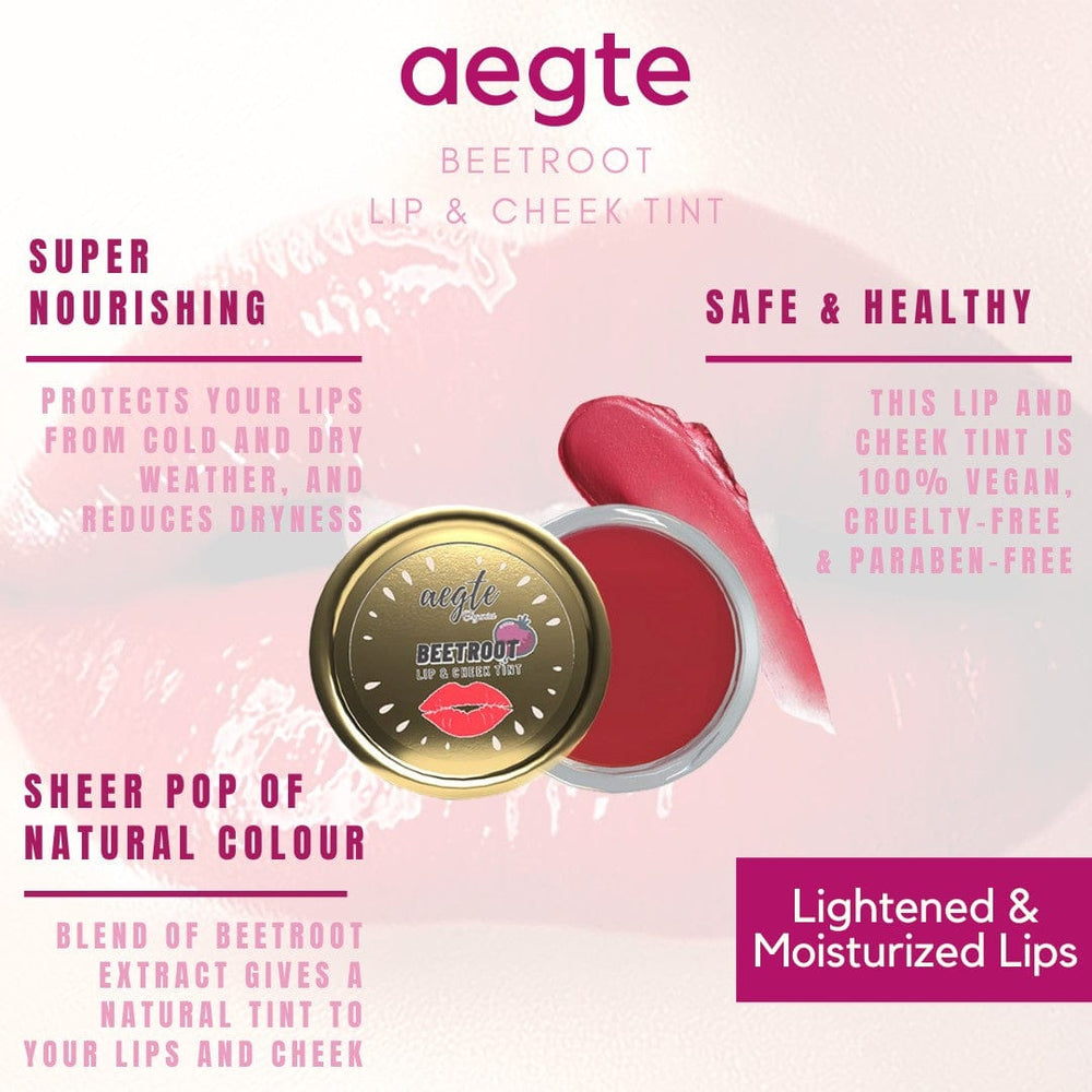 Aegte Organics Beetroot Lip and Cheek Tint Balm, Mattifying Pore Blur Beauty Filter Primer+ Sunscreen & 3 in 1 Strobe Glow Spray SPF 60+++