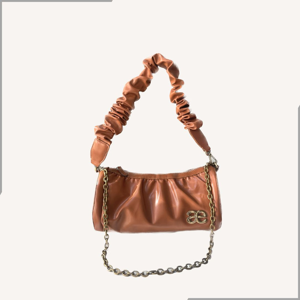 Aegte Pleated Duffle Bag with detachable Ruffled Handle and Long Chain Carry