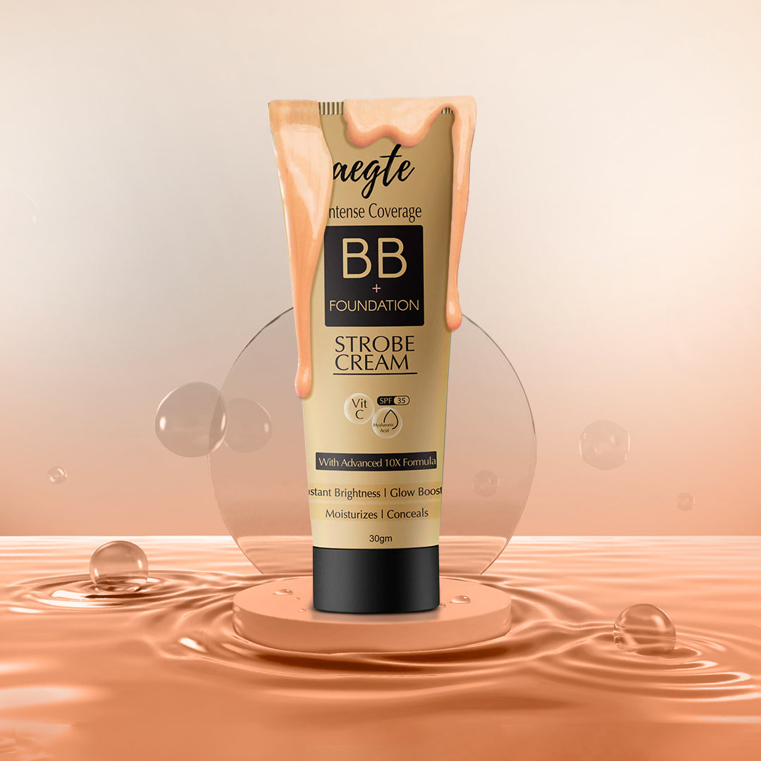 Aegte Intense Coverage BB + Foundation Strobe Cream with SPF 35, Hyaluronic acid and Vitamin C